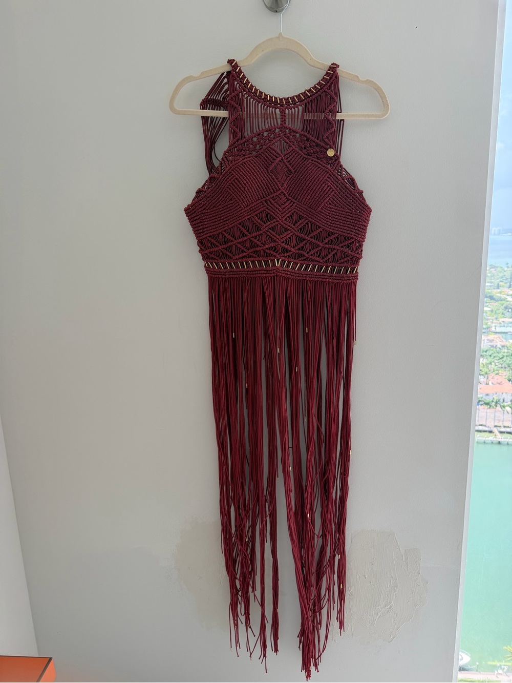 Boho Crochet Fringe top in Deep Burgundy